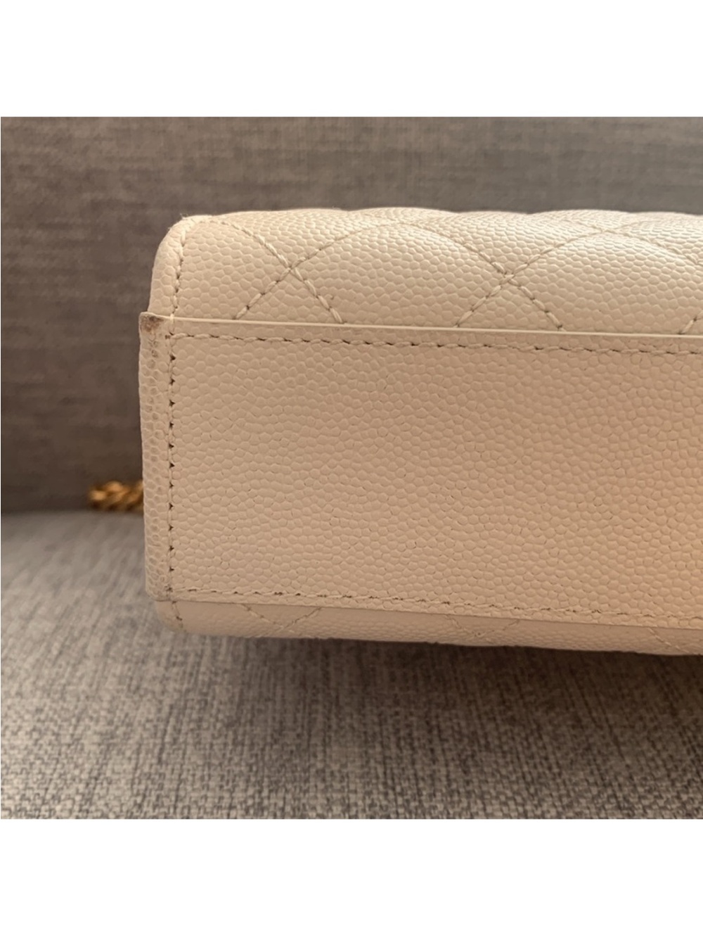 Authentic Saint Laurent Cream Quilted Leather Shoulder Bag with Gold Hardware - Picture 10 of 12
